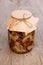 Mushrooms honey agaric in glass gar
