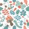 Mushrooms and insects pattern