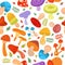 Mushrooms and leaves autumn seamless pattern vector illustration. Different colorful mushrooms edible and eatable