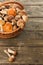 Mushrooms Leccinum Scabrum In Basket On Wooden Table