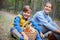 Mushrooms picking, season for mushrooms - lovely kids with picked fresh edible mushrooms