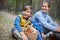 Mushrooms picking, season for mushrooms - lovely kids with picked fresh edible mushrooms