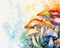 Mushrooms are pnted with a banner effect.