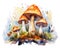 Mushrooms are pnted with a banner effect.
