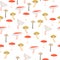 Mushrooms seamless pattern. Hand-drawn illustration. Design for natural products, paper, packaging, wallpaper.