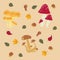 Mushrooms set on the yelloy background. Vector