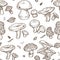 Mushrooms sketch seamless pattern. Vector edible illustration