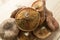 Mushrooms stacked on a background