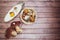 Mushrooms on the table, flat lay , autumn