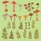 Mushrooms, toadstools and toadstools and branches of plants.