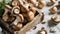 Mushrooms on a wooden tray