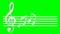 Music animation with treble clef swinging on the score sheet, the notes are shown, animated music thema on green screen