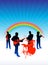 Music band on rainbow internet background
