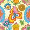 Music bird happy flowers seamless pattern