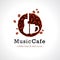 Music cafe logo, cup off coffee and guitar