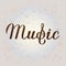 Music calligraphy hand lettering. Karaoke bar sign. Musical shop or record studio logo. Treble clef symbol. Vector illustration.