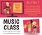 Music classes and lesson online banners and flyers, flat vector illustration.