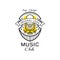 Music club logo design, heraldic shield with retro microphone, retro badge for music studio, shop, karaoke vector
