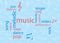 Music colored word collage -  blue and red vector background