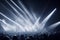 Music concert or electronic music festival crowd and audience with beams light show and concert lighting. Generative AI