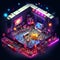 Music concert venues with stages bands and enthusiastic audiences AI Isometric gaming view