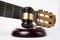 Music copyright law concept. Guitar and judge gavel