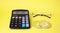 Music disc, glasses and calculator with text sale