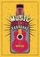 Music and Drink Festival typographic grunge poster design with guitar and bottle. Retro vector illustration.