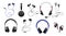 Music earphones. Realistic black stereo audio headphone, electronic personal small portable sound earbud set, musical