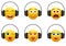 Music emoji in headphones vector icon set