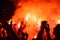 Music fans burn fire torch on wild rock concert