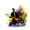Music festival background for party, concert, jazz, rock festival design with musicians, guitarist and saxophone player