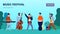 Music festival banner. Musicians and instruments, orchestra. Sound fest vector landing page