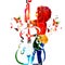 Music festival colorful poster with woman musician playing violoncello. Cello player vector illustration design. Music colorful