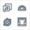 music festival line icons. linear set. quality vector line set such as stage, disco ball, tambourine