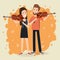 Music festival live with couple playing violins