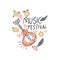 Music festival vector illustration, guitar art and lettering text
