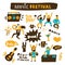 Music festival. Vector illustration of happy dancing people. Doodle style. Typography poster.