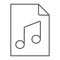 Music file thin line icon, music and sound, audio file sign, vector graphics, a linear pattern on a white background.