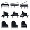 Music grand piano icons set, simple style