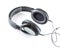Music grey headphones with cable isolated on a white background