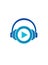 Music headphone icon. Vector isolated light blue gradient headphone sign.