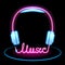 Music headphones neon icon.