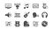 Music icons. Guitar, Musical note and Headphones. Classic icon set. Vector