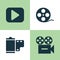 Music Icons Set. Collection Of Play, Video, Filmstrip And Other Elements. Also Includes Symbols Such As Begin, Film