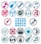 Music icons set, simple single color vector icons set for music