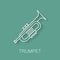 Music instrument retro line icon. Trumpet shape. Classic musical object. Vector decorative design background. Magazine