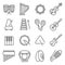 Music Instrument Vector Line Icon Set. Contains such Icons as Drum, Triangle, Guitar, Keyboard, Metronome, Tambourine and more.