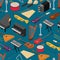 Music Instruments Background Pattern Isometric View. Vector