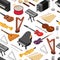 Music Instruments Background Pattern Set Isometric View. Vector